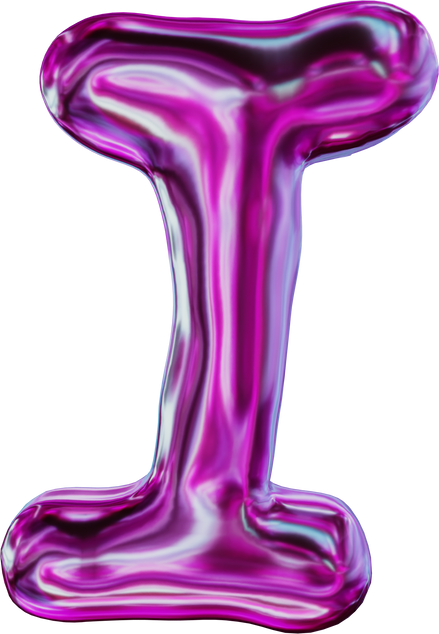 Purple Letter I 3D Iridescent Chrome