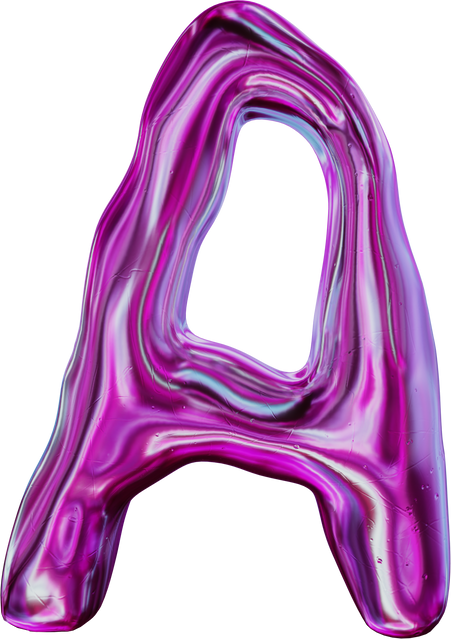 Purple Letter A 3D Iridescent Chrome